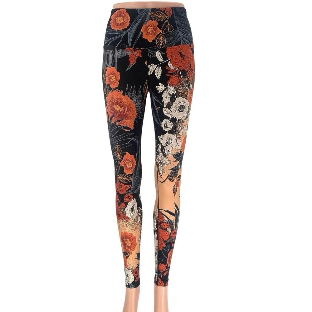Running Bare Multicolor Floral High Waisted Pull On Yoga Leggings Size 2 Size 4